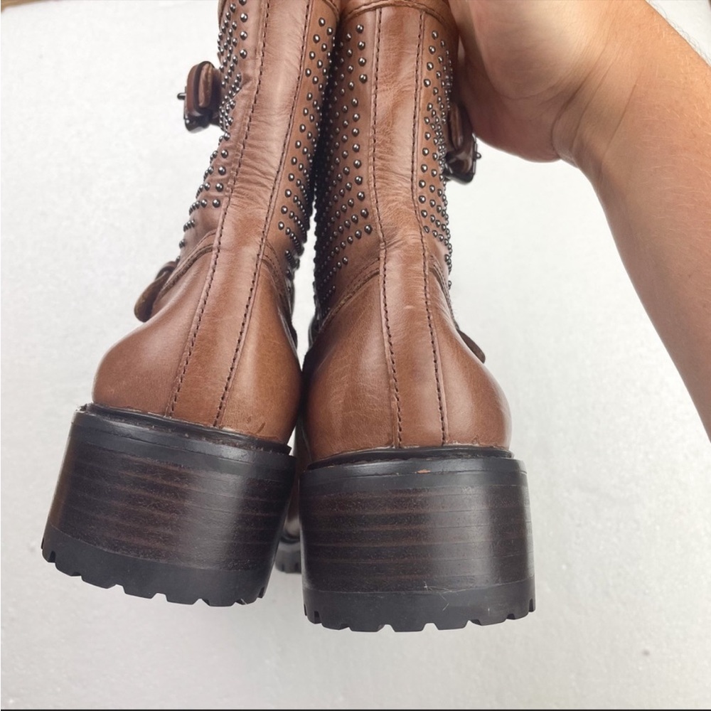 COACH Gates Leather Studded Calf Boots Brown Buckle Size 8.5 - Picture 9 of 10